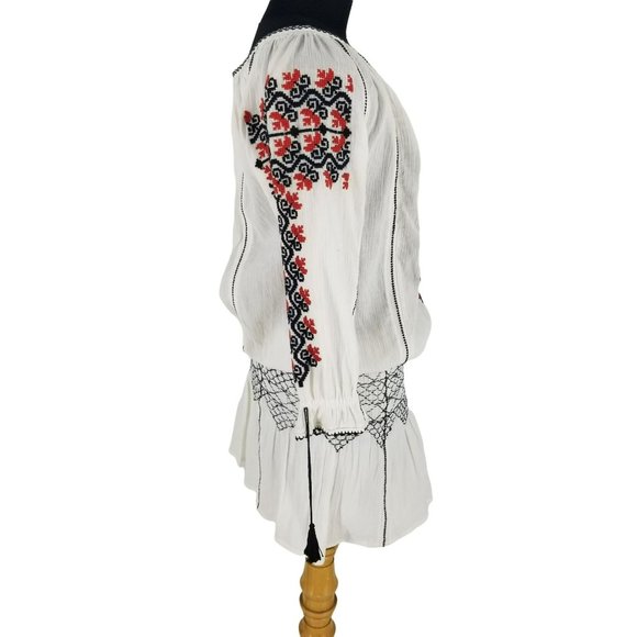 Ulla Johnson Samira White Black Red Embroidered Long Sleeve Mini Boho Dress - Picture 12 of 15